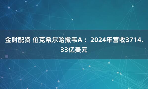 金财配资 伯克希尔哈撒韦A ：2024年营收3714.33亿美元